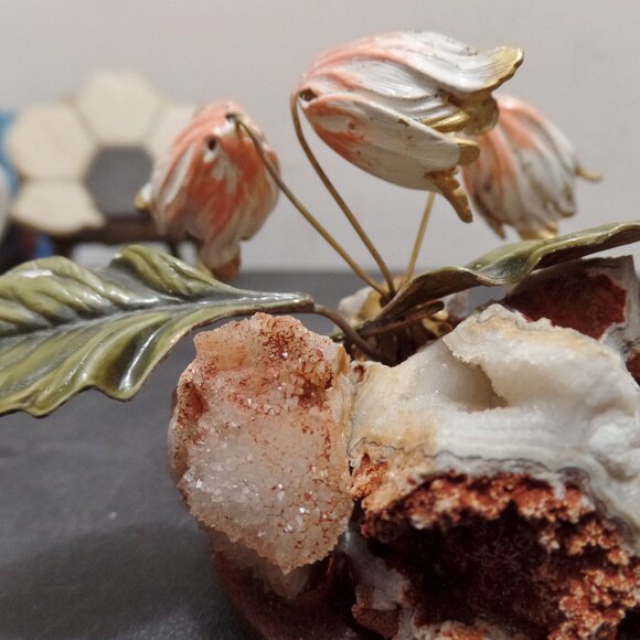 Hand Crafted And Enameled Flowers In Natural Golden Coral Rock Formation - Picture 10 of 10